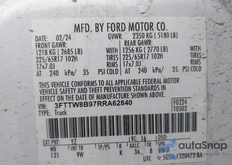 2024 Ford Maverick Xl z USA, uszkodzony, nr VIN 3FTTW8B97RRA62840